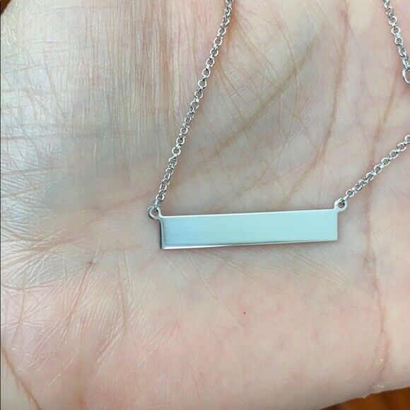 Sterling Silver White Gold Plated Horizontal Bar Geometric Necklace Minimalist