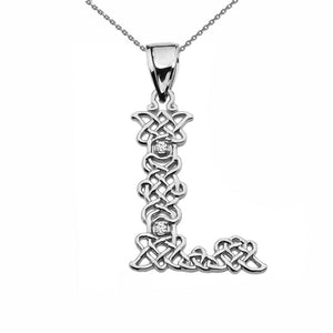 Sterling Silver CZ Celtic Knot Pattern Initial Letter L Pendant Charm Necklace
