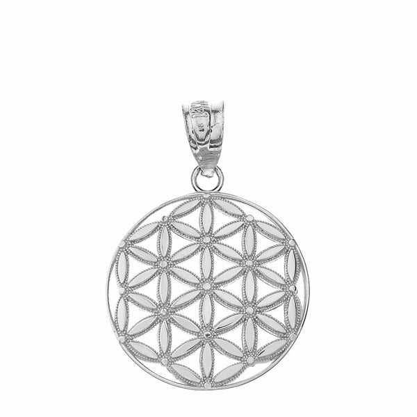 .925 Sterling Silver Flower of Life Sacred Geometry Pendant Necklace