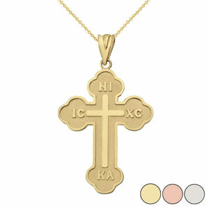 14k Solid Gold Saint Nicholas Greek Orthodox IC XC NIKA Cross S Pendant Necklace