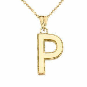 10k Solid Gold Small Milgrain Initial Letter P Pendant Necklace Personalized