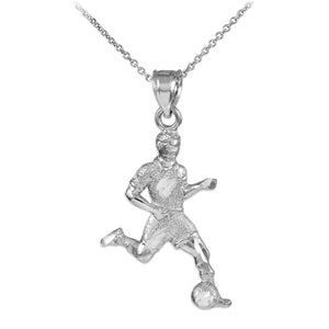 Sterling Silver Soccer Futbol Charm World Cup Football Sports Pendant Necklace