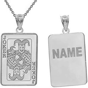 Personalized Engrave Name Silver Joker Playing Card Poker Pendant Necklace