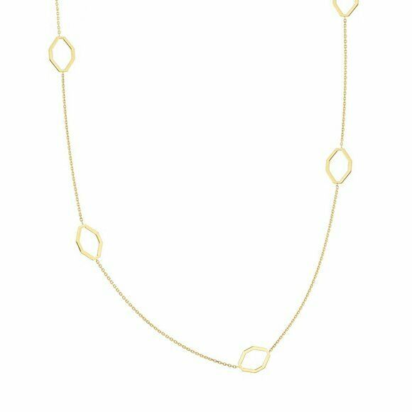 14K Solid Gold 6 pieces Geometric Station Necklace - 16"-18" adjustable