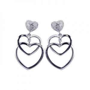 925 Sterling Silver Open Heart CZ Dangling Stud Earrings