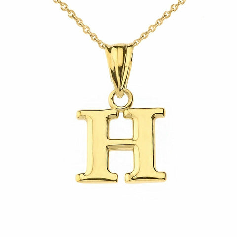 14k Solid Yellow Gold Small Mini Initial Letter H Pendant Necklace