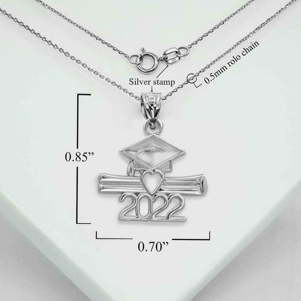 925 Sterling Silver Class of 2022 Graduation Diploma and Cap Pendant Necklace