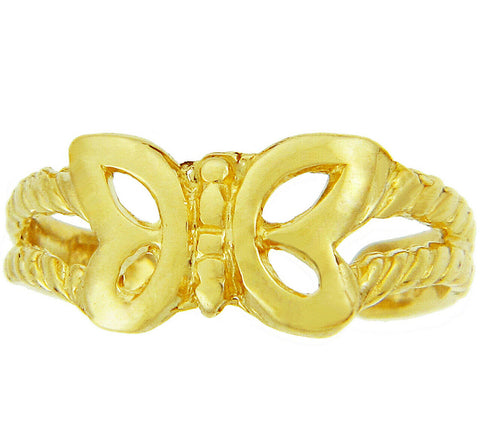 10K or 14K Solid Gold Butterfly Toe Ring Adjustable - Yellow, or White Gold