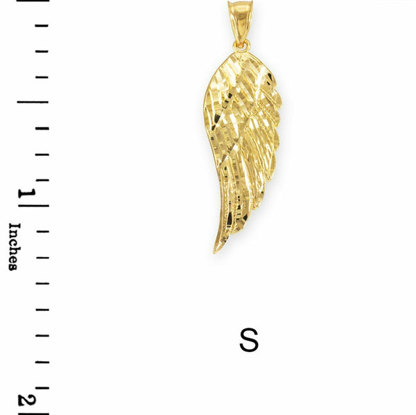 14k Solid Yellow Gold Small Angel Wing Pendant Necklace