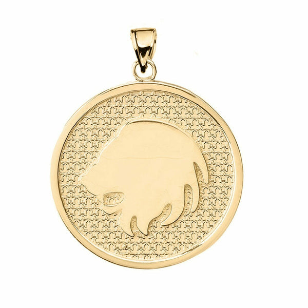 10K Solid Gold Leo Zodiac Sign Disc Round Pendant Necklace 16" 18" 20" 22"