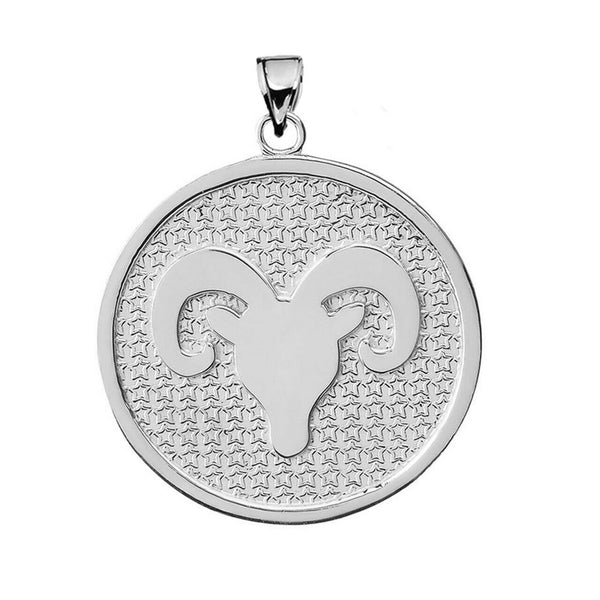 .925 Sterling Silver Zodiac Sign Aries Disc Pendant Necklace
