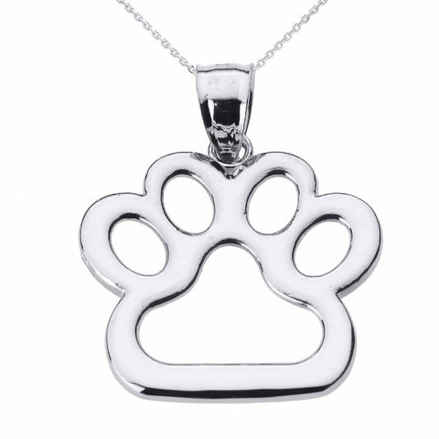 Fine 10k White Gold Dog Bear Paw Print Pendant Necklace Pet Animal foot