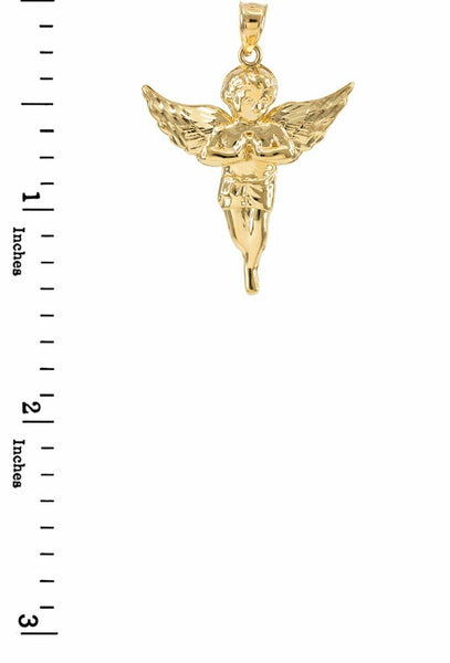 10k Solid Yellow Gold Diamond Cut Angel Small Pendant Necklace