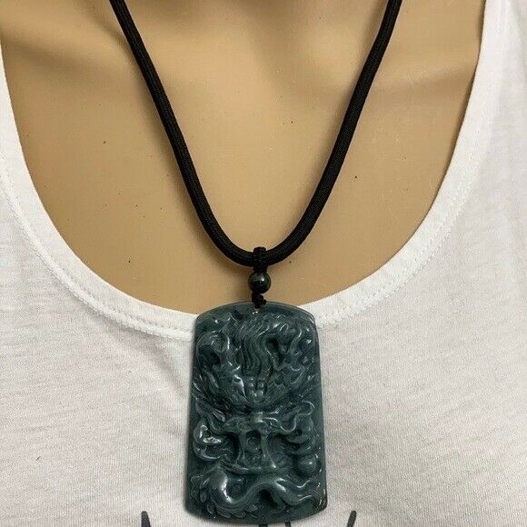 Large Natural Jade Carved Dragon Pendant Necklace Men