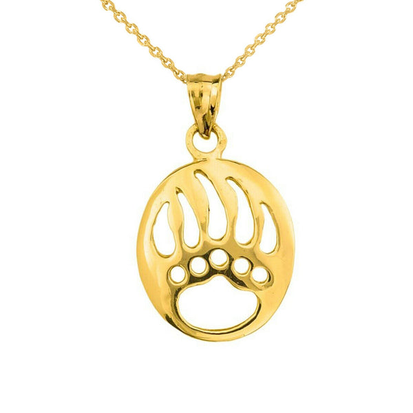 10K Solid Gold Bear Paw Print Pendant Necklace Yellow, Rose, White