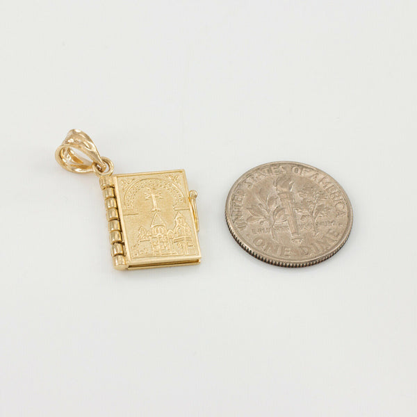10k Solid Yellow Gold 3D Armenian Holy Bible Book Lords Prayer Pendant Necklace