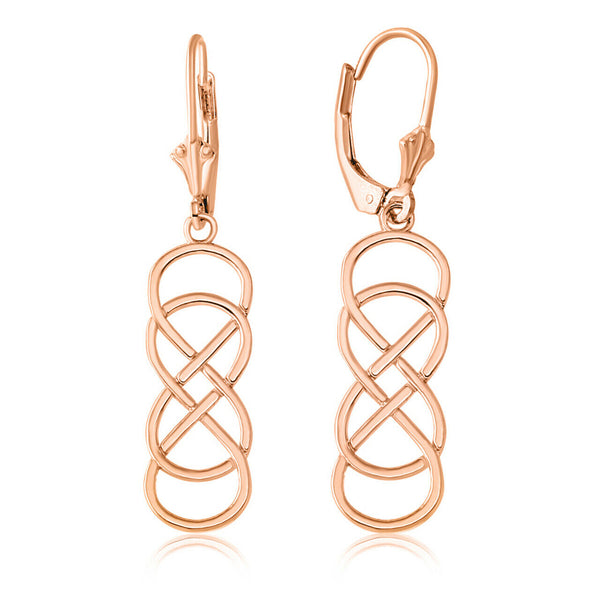 14k Solid Rose Gold Double Infinity Leverback Earrings Set