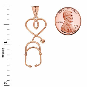 14k Solid Rose Gold Stethoscope Heart Pendant Necklace 16" 18" 20" 22"