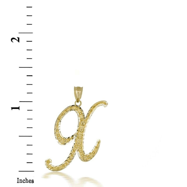 10k Solid Yellow Gold Cursive Initial Letter X Pendant Necklace