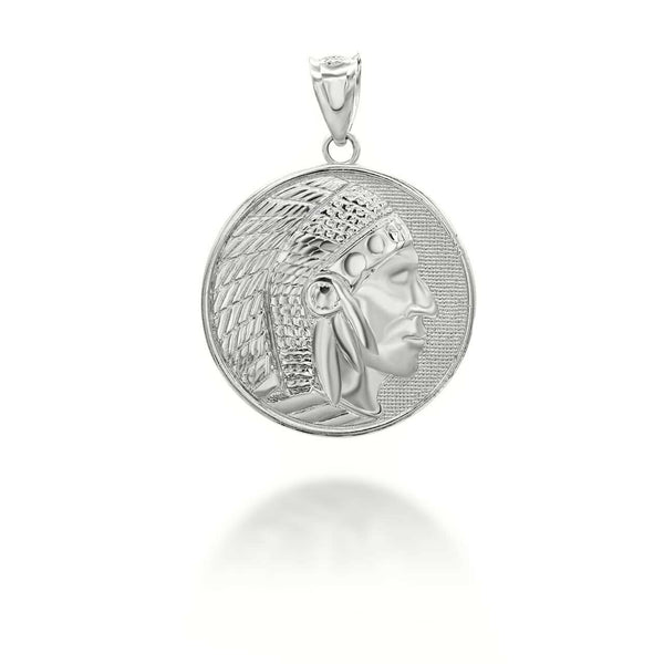 925 Sterling Silver Native American Apache Chief Head Coin Pendant Necklace