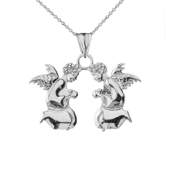 14K Solid Gold Praying Angels Pendant Necklace (Yellow, Rose, or White Gold)