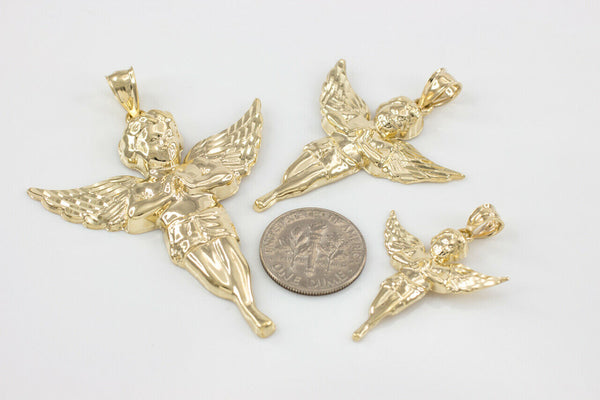 14K Solid Yellow Gold Diamond Cut Angel Pendant Size Small, Medium, Large