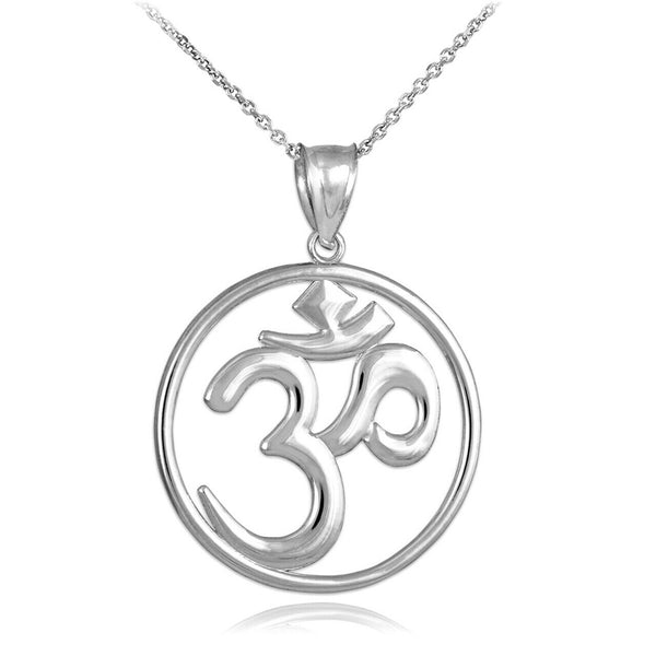925 Sterling Silver OM (OHM) Symbol Round Pendant Necklace Made in US Medallion