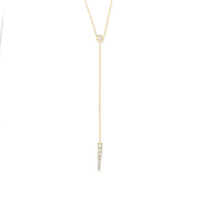 14K Solid White Gold CZ Bezel Set Drop W. Rad Lariat Necklace (Rose, Yellow)