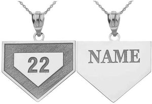Personalized Name Silver Sports Home Plate Baseball Base Pendant Necklace