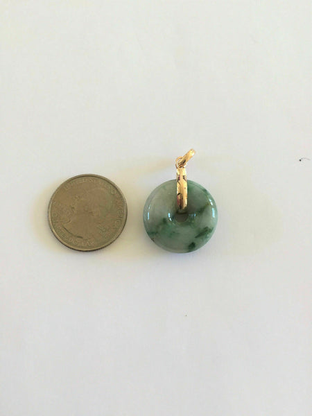 14K Solid Gold Natural Jadeite Jade Donut Round Small Pendant