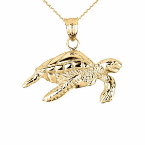 10k Yellow Gold Sea Turtle Charm Pendant Necklace