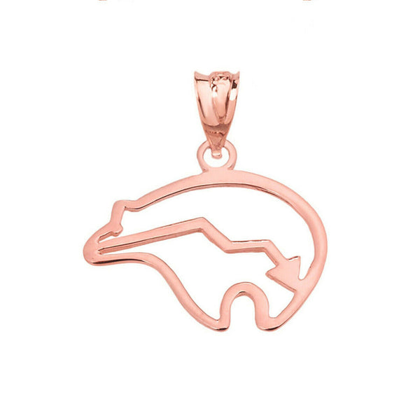 14K Solid Gold Zuni Bear Heart Line Cutout Pendant Necklace Yellow, Rose, White