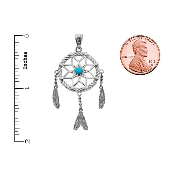 925 Sterling Silver Turquoise Flower Dream Catcher Pendant Necklace