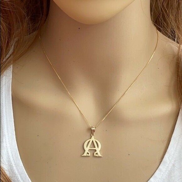 10k Yellow Gold Chirsitian Alpha Omega Christ Symbol Pendant Necklace