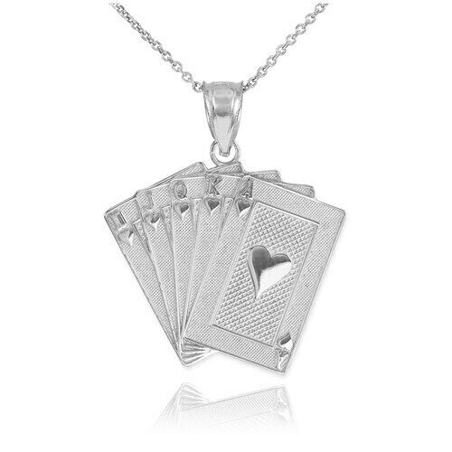 Sterling Silver Royal Flush Hearts A K Q J 10 Poker Pendant Necklace Made USA