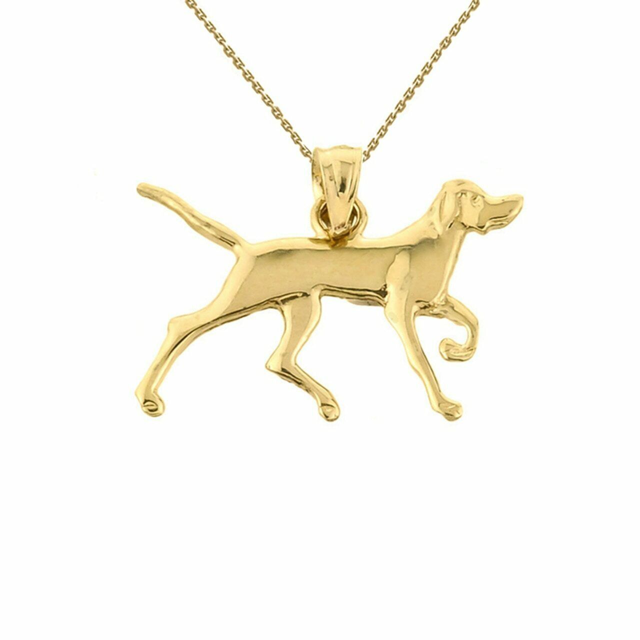 14k Solid Yellow Gold German Shorthaired Pointer Dog Pendant Necklace