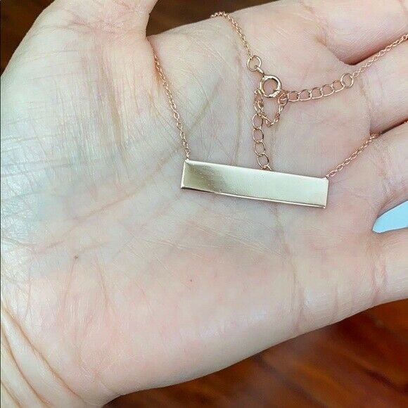 925 Sterling Silver Rose Gold Plated Bar Plate Rectangle Geometric Necklace