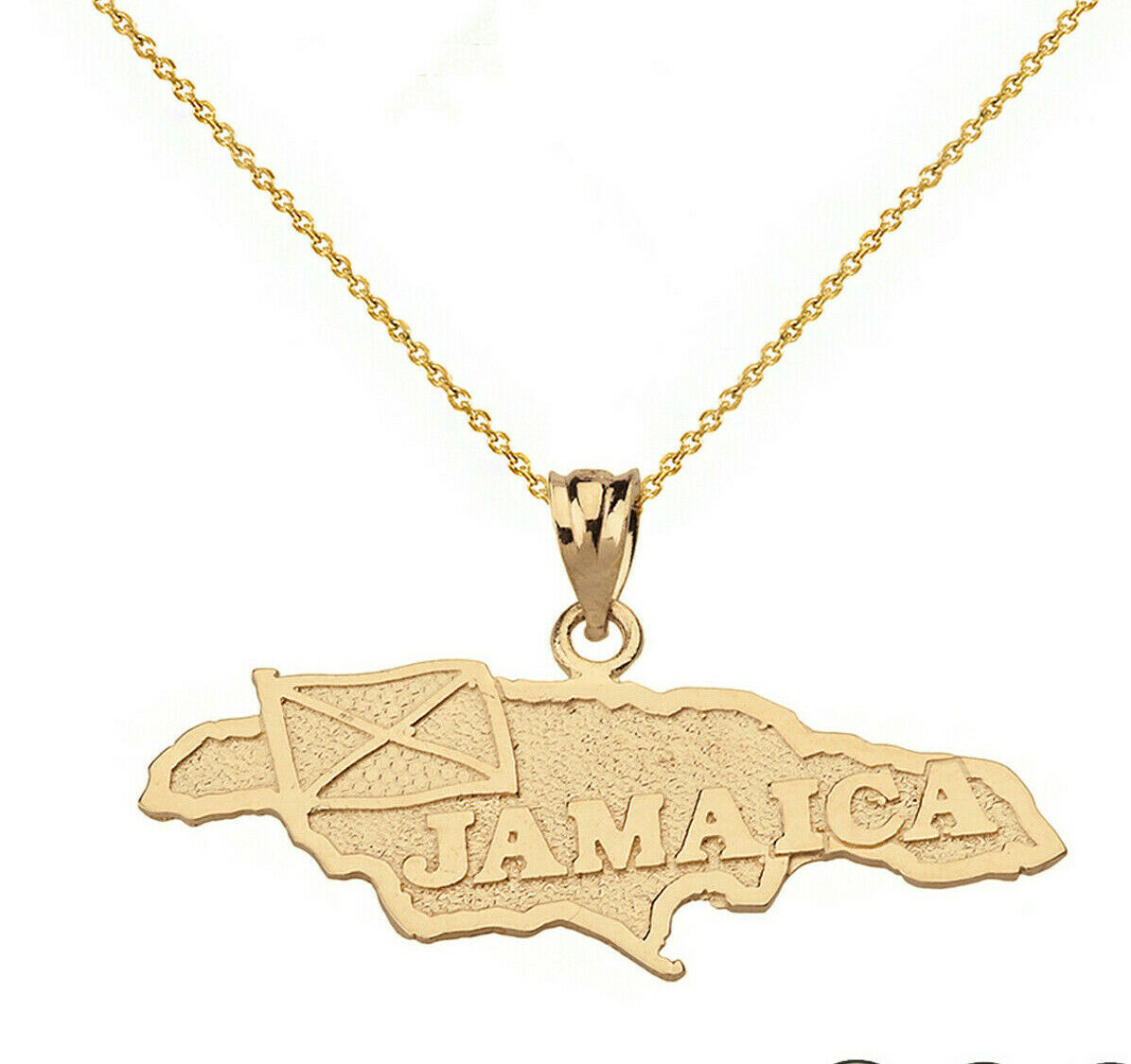 Solid 10k Yellow Gold Jamaica Map Pendant Necklace 16" 18" 20" 22"