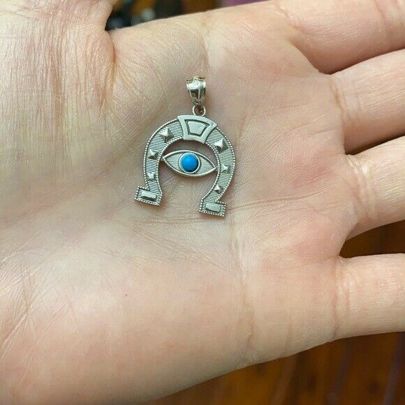 Sterling Silver Evil Eye Protection Horse Shoe Good Luck Pendant Necklace
