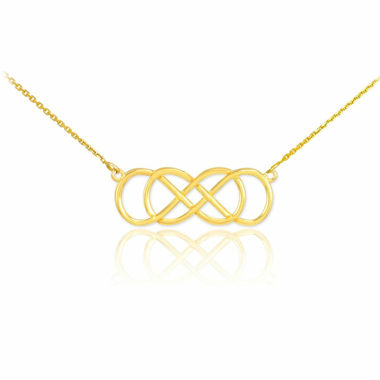 14K Solid Yellow Gold Double Knot Infinity Forever Love Pendant Necklace