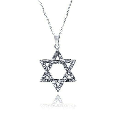 925 Sterling Silver Star Of David Pendant Necklace - Rhodium/White Gold Plated