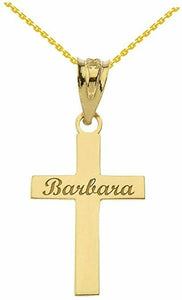 Personalized Engrave Name 10k 14k Solid Gold Cross Dainty Pendant Necklace