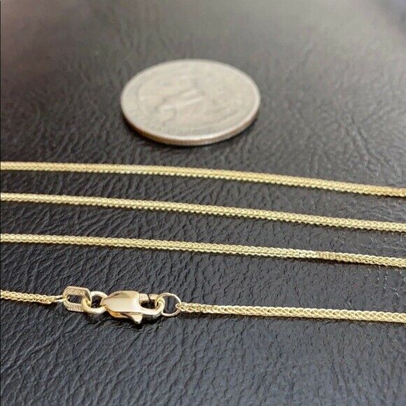 14k Solid Yellow Real Gold 0.9 mm Square Wheat Chain Necklace 16"-18" Adjustable