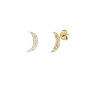 14K Solid White Gold Mini Crescent Moon Stud Earrings Yellow, Rose -Minimalist
