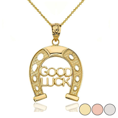 10K Solid Gold Lucky Good Luck Horseshoe Pendant Necklace