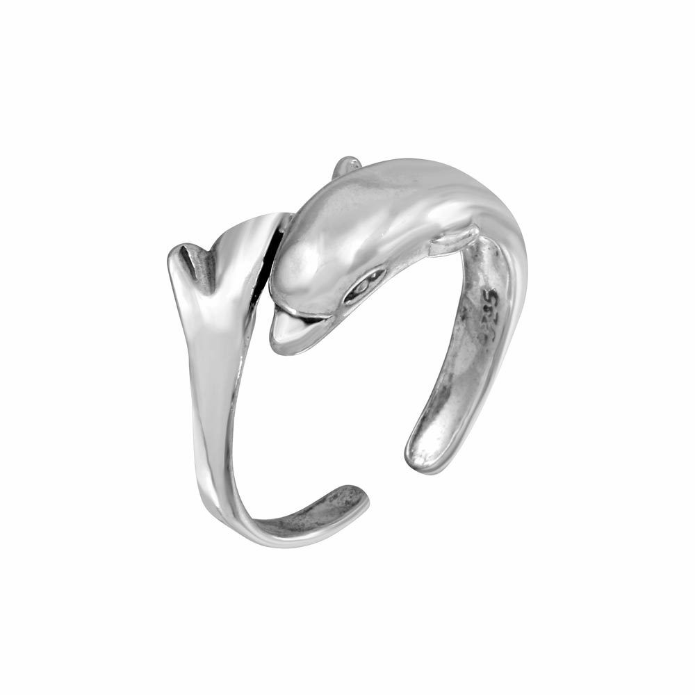 Fine 925 Sterling Silver Dolphin Adjustable Toe Ring / finger ring