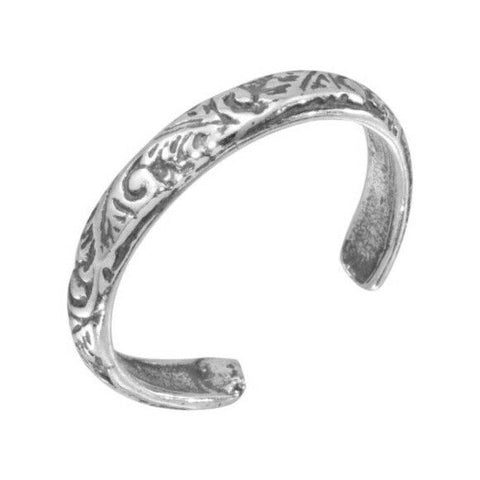 Sterling Silver Ornate Design Adjustable Toe Ring /Finger Thumb Ring Oxidized
