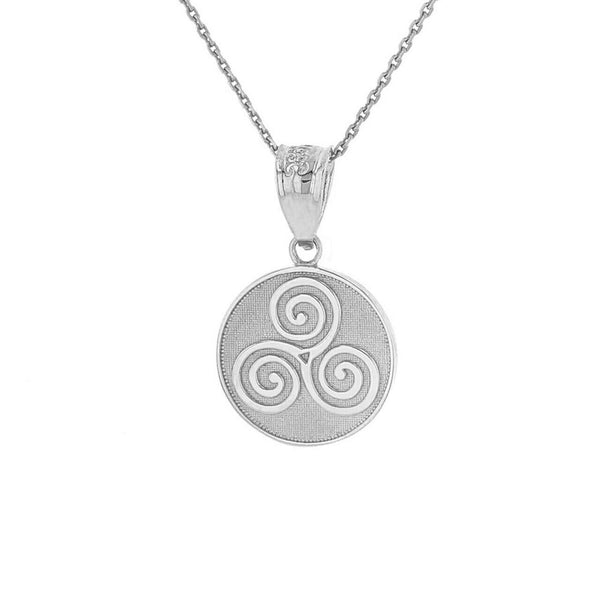 Sterling Silver Celtic Triple Spiral Triskele Irish Knot Disc Pendant Necklace