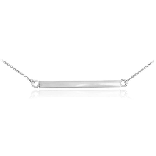 .925 Sterling Silver Horizontal Straight Thin Bar Geometric Pendant Necklace