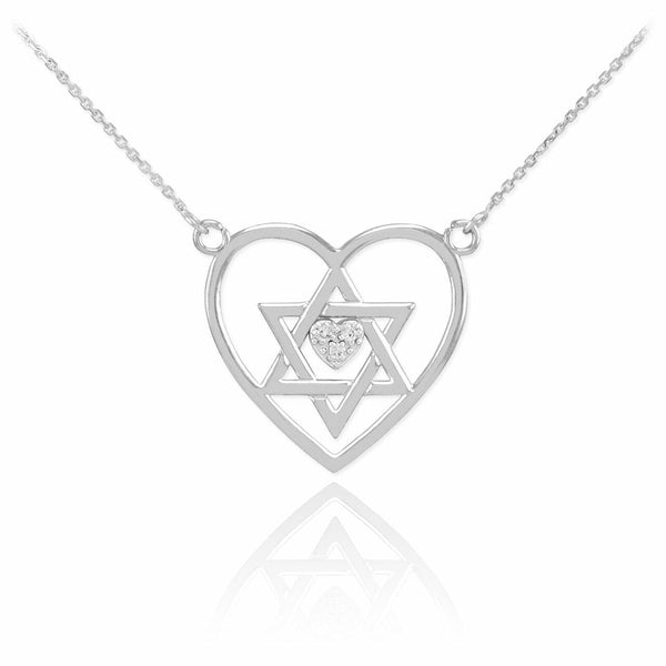 925 Sterling Silver Open Heart Star of David Heart Jewish Pendant Necklace